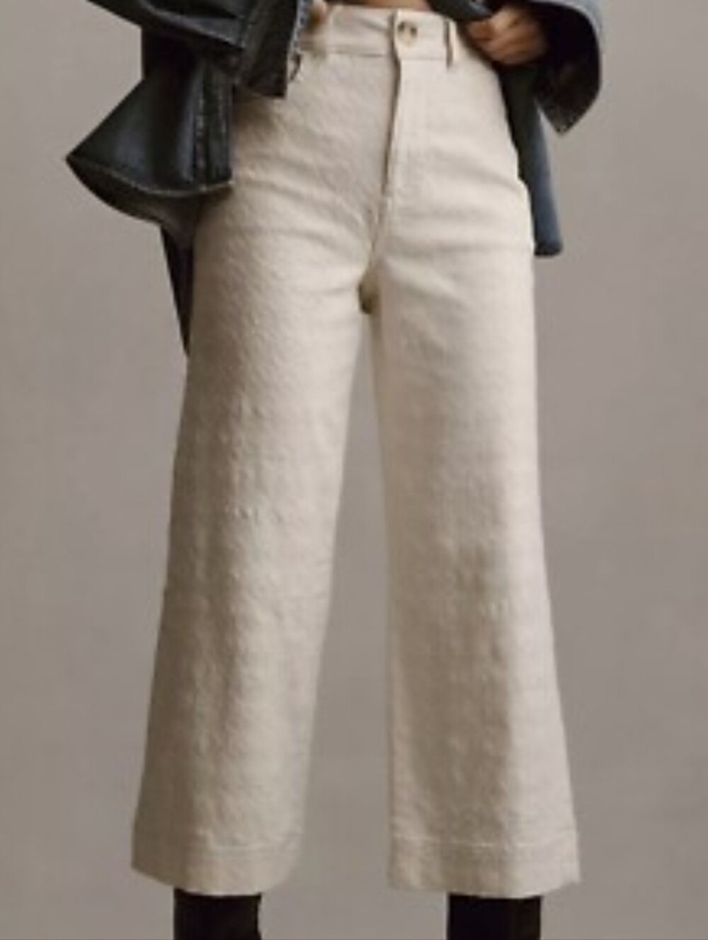 Pilcro By Anthro Cropped Wide-Leg Cream Jeans